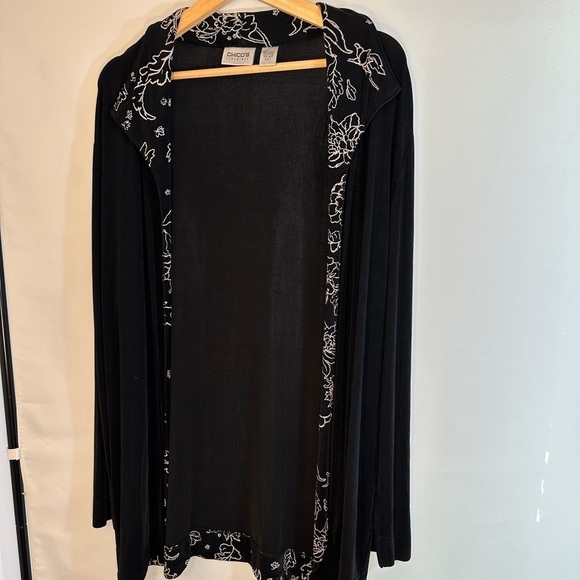 Chico’s Womens Size 3 US XL Open Front Long Sleeve Cardigan Sweater Duster Black - Picture 1 of 10